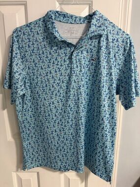 Vineyard Vines Light Blue Boys  Polo with Sailboat Print